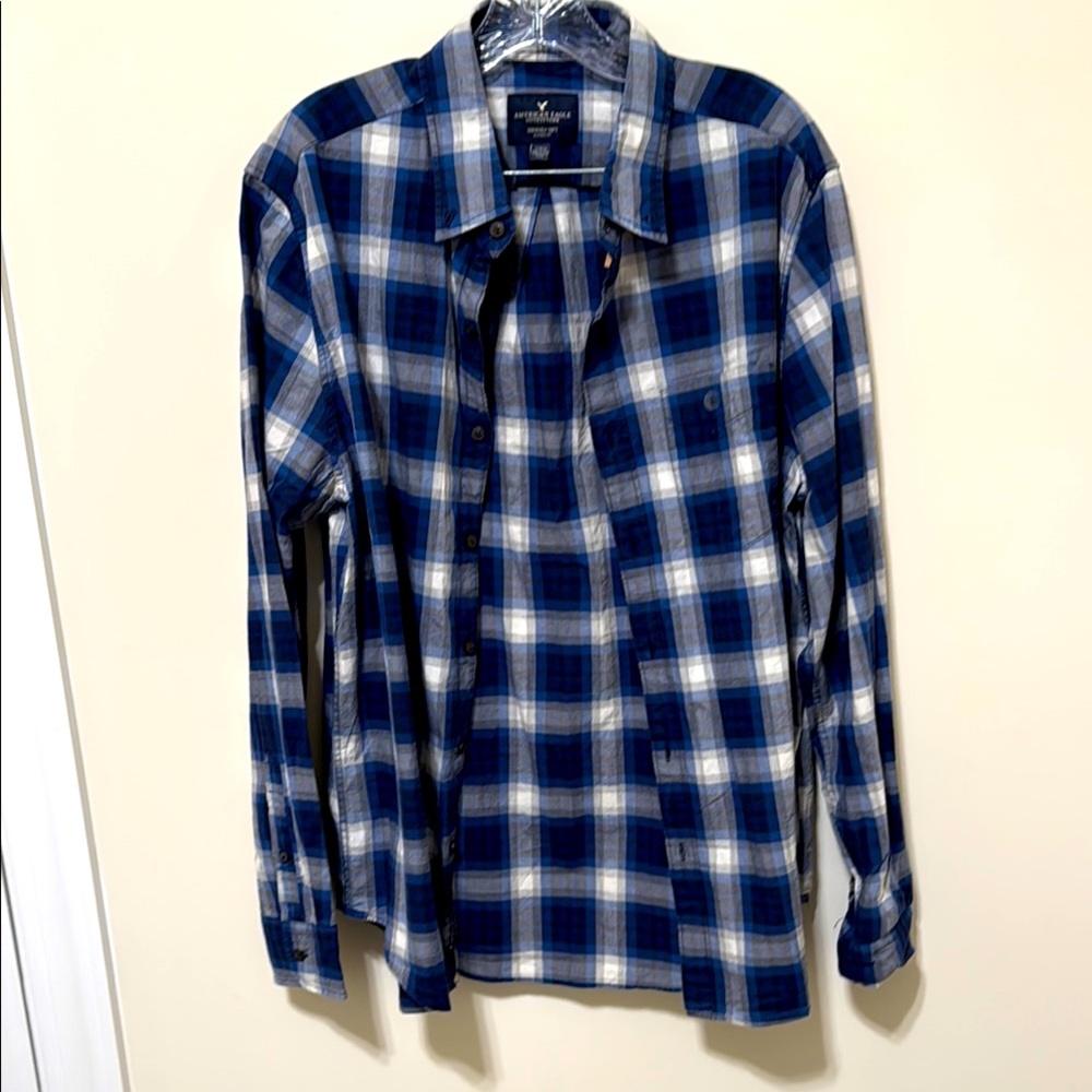 American Eagle Outfitters Men’s Seriously Soft Blue Plaid Shirt / Size L / NWT